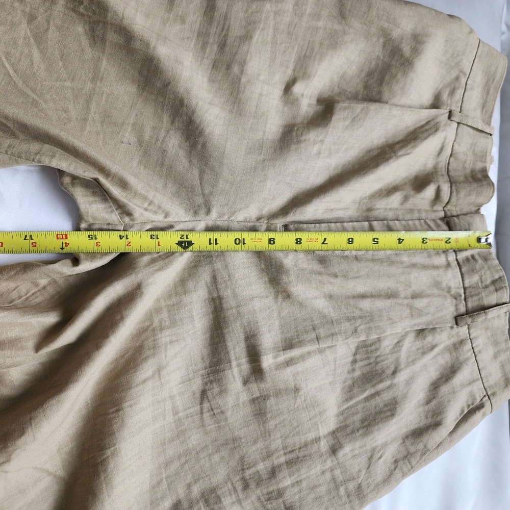 Zara Tan Khaki Linen Blend Wide Leg Pleated High Waisted Trousers Pants NWT - Picture 5 of 7